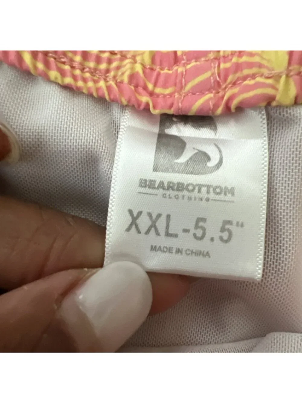 Bearbottom Stretch Swim Trunks Mens XXL Coral Pink Geometric Print Lined 5.5